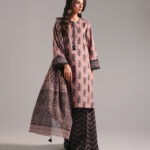 Muted Brown Textured Cotton Straight Suit - View 1