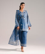 Dark Blue Lawn Shirt Suit - View 5