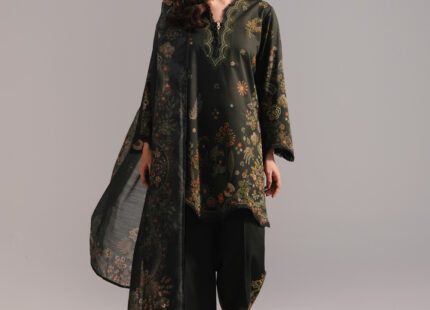Dark Green Lawn Straight Suit - View 2