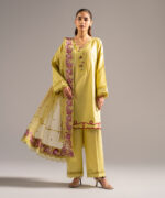 Lime Yellow Cotton Satin Straight Shirt Suit - View 6