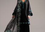 Black Cotton Satin Straight Shirt Suit - View 6