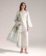 Light Blue Textured Cotton Straight Suit - View 5
