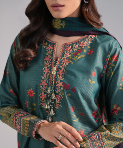 Green Zari Lawn Straight Suit - View 2
