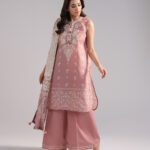 Pink Zari Lawn Straight Suit - View 1