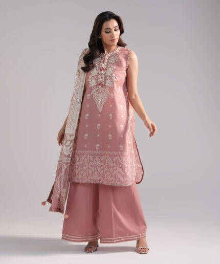 Pink Zari Lawn Straight Suit - View 1
