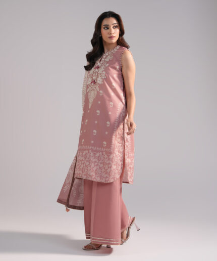 Pink Zari Lawn Straight Suit - View 2