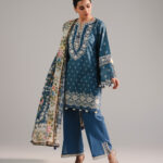 Blue Zari Lawn Straight Suit - View 1