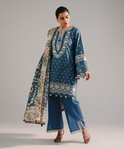 Blue Zari Lawn Straight Suit - View 1