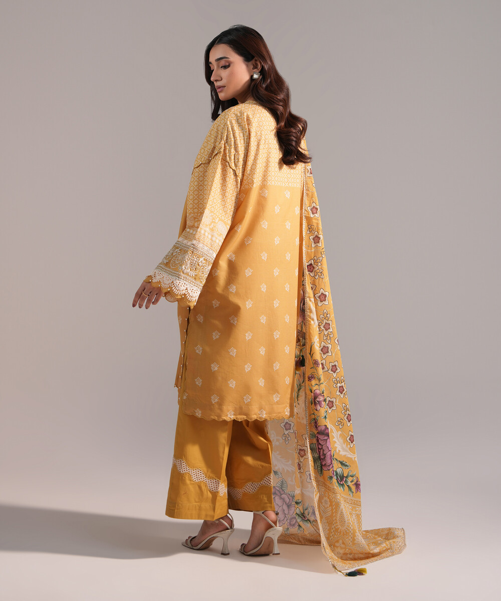 Yellow Zari Lawn Drop Shoulder Suit - View 1 Yellow Zari Lawn Drop Shoulder Suit - View 1