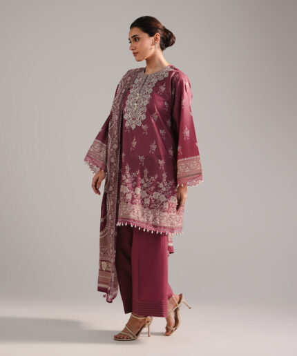 Pink Zari Lawn Straight Suit - View 1