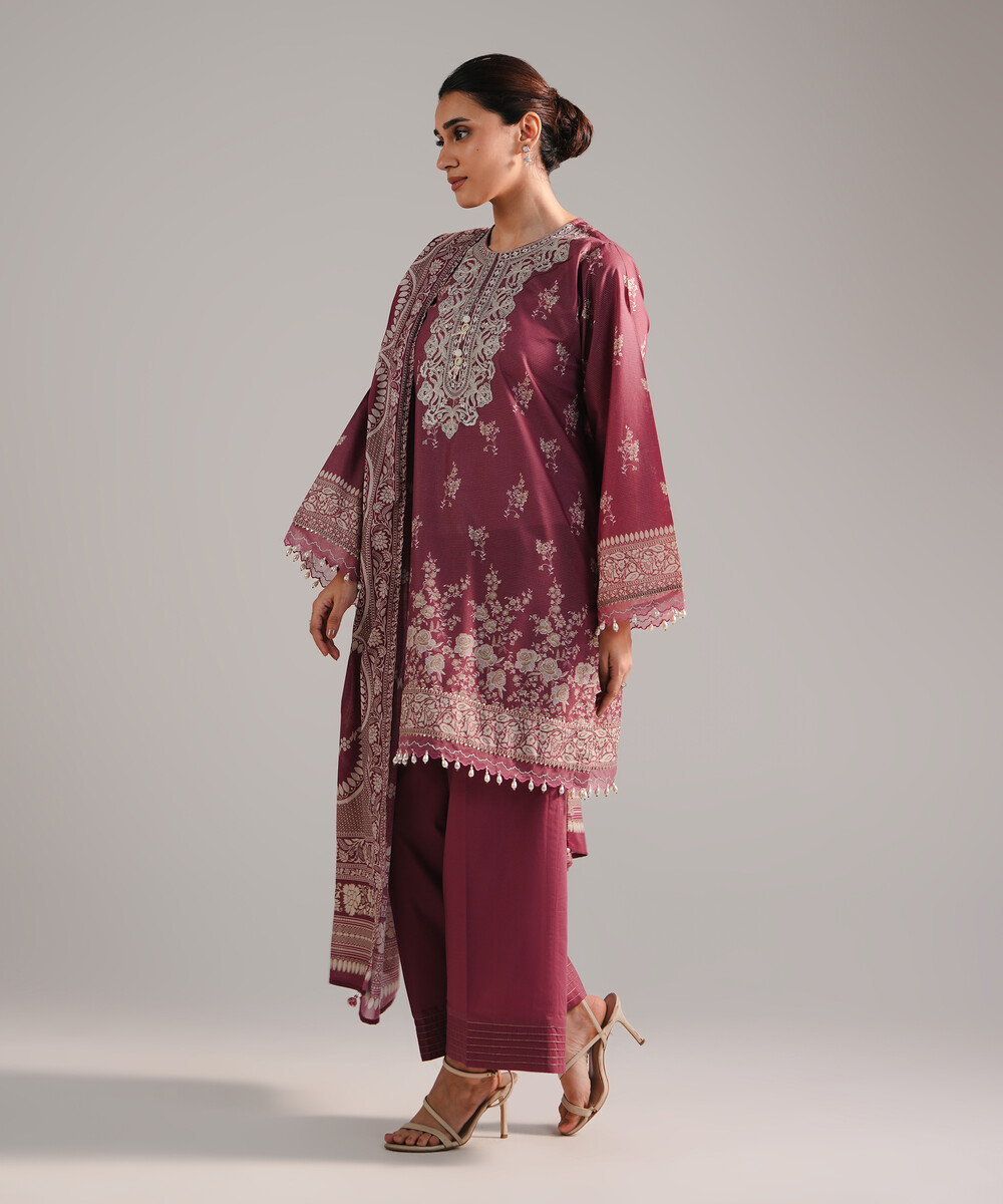 Pink Zari Lawn Straight Suit - View 1 Pink Zari Lawn Straight Suit - View 1