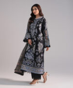 Black Self Jacquard A-Line Suit - View 4