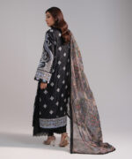 Black Self Jacquard A-Line Suit - View 3