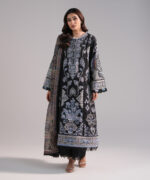 Black Self Jacquard A-Line Suit - View 2