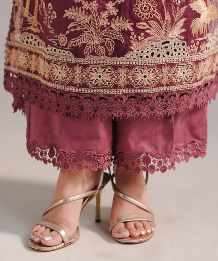 Muted Mauve Self Jacquard A-Line Suit - View 1