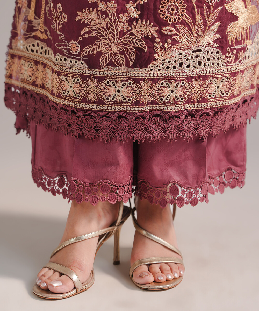 Muted Mauve Self Jacquard A-Line Suit - View 1 Muted Mauve Self Jacquard A-Line Suit - View 1