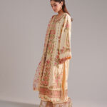 Yellow Self Jacquard A-Line Suit - View 1