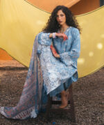 Blue Self Jacquard A-Line Suit - View 3