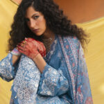 Blue Self Jacquard A-Line Suit - View 1