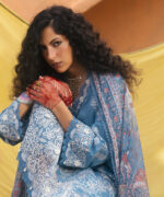 Blue Self Jacquard A-Line Suit - View 1