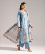 Blue Self Jacquard A-Line Suit - View 5