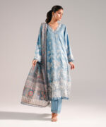 Blue Self Jacquard A-Line Suit - View 2