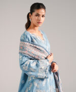 Blue Self Jacquard A-Line Suit - View 4