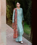 Seafoam Green Self Jacquard A-Line Suit - View 5