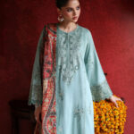 Seafoam Green Self Jacquard A-Line Suit - View 1