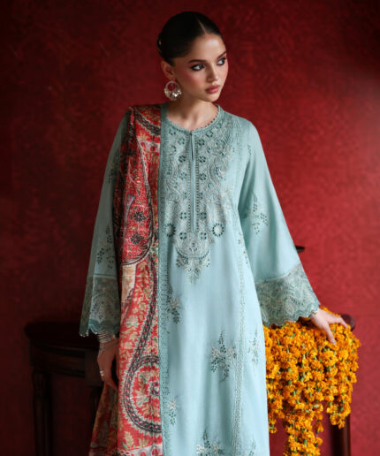 Seafoam Green Self Jacquard A-Line Suit - View 1