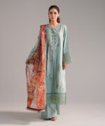 Seafoam Green Self Jacquard A-Line Suit - View 4