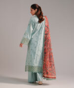 Seafoam Green Self Jacquard A-Line Suit - View 3