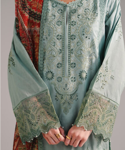 Seafoam Green Self Jacquard A-Line Suit - View 2