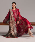 Maroon Self Jacquard A-Line Suit - View 4