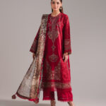 Maroon Self Jacquard A-Line Suit - View 1
