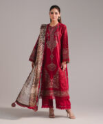 Maroon Self Jacquard A-Line Suit - View 1