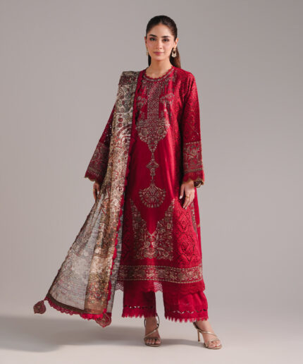 Maroon Self Jacquard A-Line Suit - View 1
