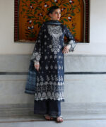 Dark Blue Self Jacquard A-Line Suit - View 6