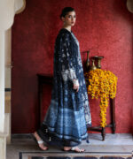 Dark Blue Self Jacquard A-Line Suit - View 2