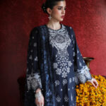 Dark Blue Self Jacquard A-Line Suit - View 1