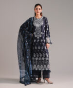 Dark Blue Self Jacquard A-Line Suit - View 5