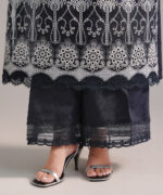 Dark Blue Self Jacquard A-Line Suit - View 3