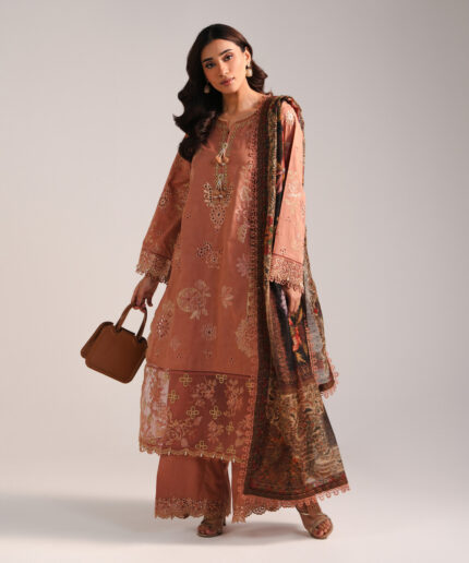 Blue Self Jacquard Straight Suit - View 2