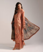Blue Self Jacquard Straight Suit - View 3