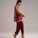 Maroon Blended Satin Straight Shirt Suit - View 1