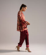 Maroon Blended Satin Straight Shirt Suit - View 1