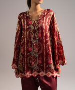 Maroon Blended Satin Straight Shirt Suit - View 4