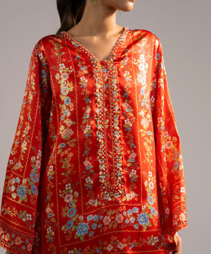 Rust Blended Satin Straight Shirt Suit - View 1
