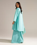 Piece Dyed Blue Slub Lawn Flared Suit - View 5