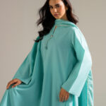 Piece Dyed Blue Slub Lawn Flared Suit - View 1